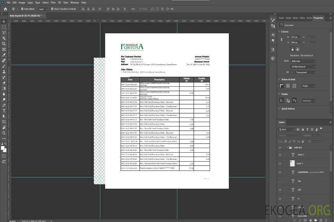 Relevé bancaire Luxembourg Fortuna Banque template